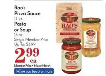 Pavilions Rao's Pizza Sauce, Pasta Or Soup offer