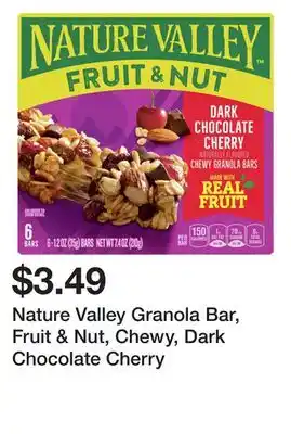 Wegmans Nature valley granola bar, fruit & nut, chewy, dark chocolate cherry offer