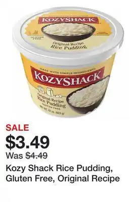 Wegmans Kozy shack rice pudding, gluten free, original recipe offer