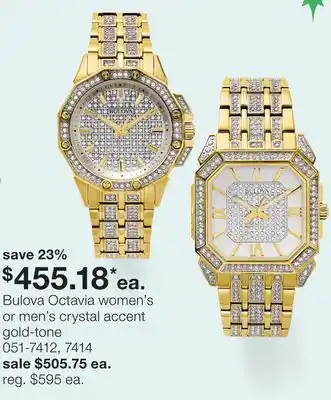 JC Penney Bulova octavia women's or men's crystal accent gold-tone offer