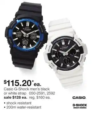 JC Penney Casio g-shock men's black or white strap offer