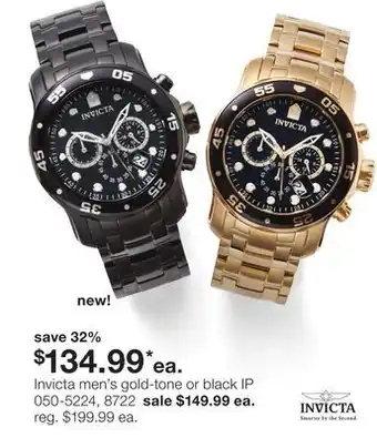 JC Penney Invicta men's gold-tone or black ip offer