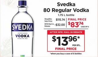 ShopRite 80 regular vodka offer