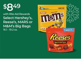 Rite Aid Select hershey's reese's mars or m & m's big bags offer