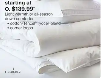 JC Penney Fieldcrest light warmth or all-season down comforter offer