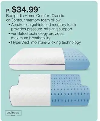 JC Penney Bodipedic home comfort classic or contour memory foam pillow offer
