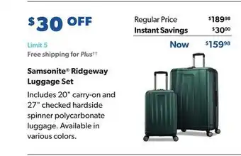 Sam's Club Samsonite ridgeway luggage set offer