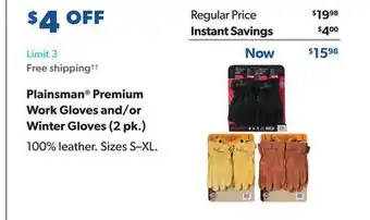Sam's Club Plainsman premium work gloves and/or winter gloves (2 pk.) offer
