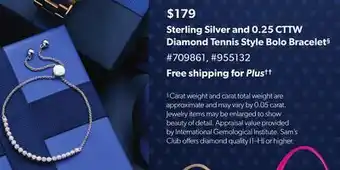 Sam's Club Sterling silver and 0.25 cttw diamond tennis style bolo bracelet§ offer