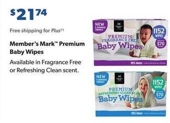 Sam's Club Member's mark premium baby wipes offer