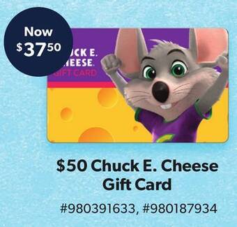 Sam's Club $50 chuck e. cheese gift card offer