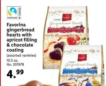 Lidl Favorina gingerbread hearts with apricot filling & chocolate coating offer