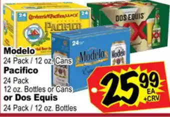 Superior Grocers Modelo 24 pack/12 oz. cans pacifico 24 pack 12 oz. bottles or cans or dos equis 24 pack/12 oz. bottles offer