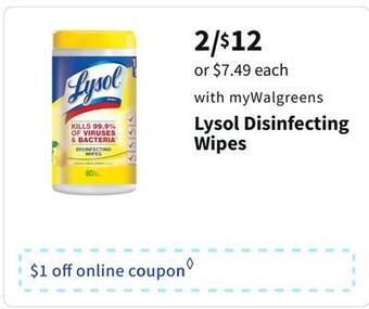 Walgreens Lysol disinfecting wipes offer