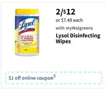 Walgreens Lysol disinfecting wipes offer