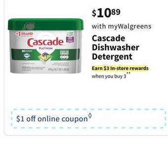 Walgreens Cascade dishwasher detergent offer