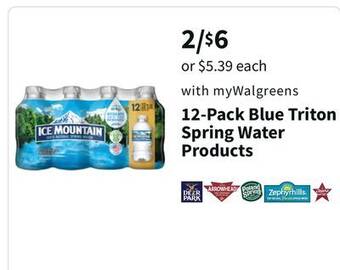 Walgreens 12-pack blue triton spring water products offer