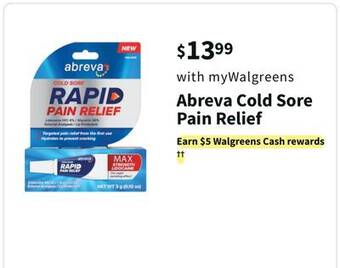 Walgreens Abreva cold sore pain relief offer