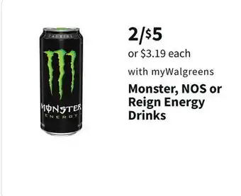 Walgreens Monster, nos or reign energy drinks offer