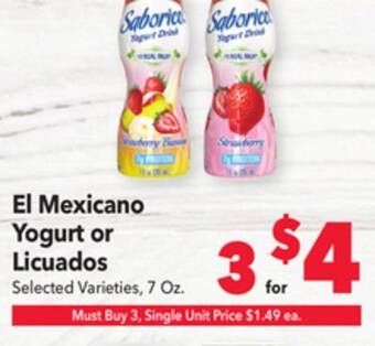 Vallarta Supermarkets El mexicano yogurt or licuados offer