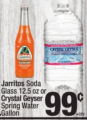 Super King Markets Jarritos soda glass 12.5 oz or crystal geyser spring water gallon offer