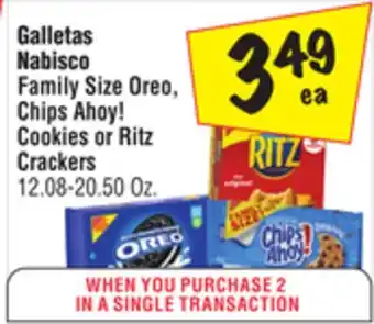 El Super Nabisco family size oreo, chips ahoy! cookies or ritz crackers offer