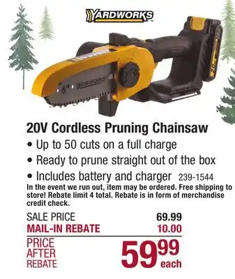 Menards Yardworks 6 20-volt cordless pruning chainsaw offer