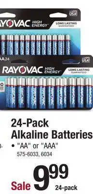 Menards Rayovac high energy aa alkaline batteries - 24 pack offer