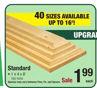 Menards 1 x 4 x 8' standard pine board offer