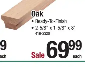 Menards Mastercraft craftsman flat top unfinished oak 2-5/8 x 1-5/8 x 8' unplowed stair handrail offer