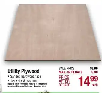 Menards 1/4 x 4 x 8 sanded utility plywood offer