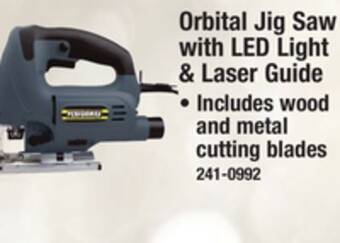 Menards Performax 6-amp corded orbital jig saw with led light and laser guide offer