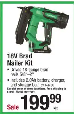 Menards Metabo hpt 18-volt brushless cordless 18-gauge brad nailer kit offer