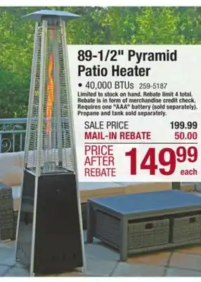 Menards Backyard creations 89-1/2 pyramid propane outdoor patio heater offer