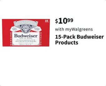 Walgreens 15-pack budweiser products offer