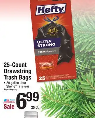 Menards Hefty ultra strong 30 gallon extra large drawstring trash bags - 25 count offer