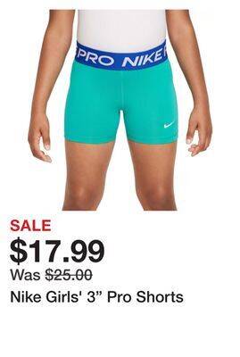 Dick's Sporting Goods Nike girls' 3 pro shorts offer