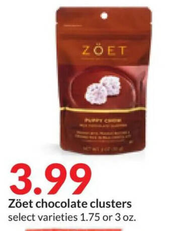 Hy-Vee Zöet chocolate clusters select varieties 1.75 or 3 oz. offer