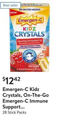 Walmart Emergen-c kidz crystals, on-the-go emergen-c immune support supplement with vitamin c, b vitamins, zinc and manganese, sparkl offer