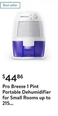 Walmart Pro breeze 1 pint portable dehumidifier for small rooms up to 215 sq. ft offer