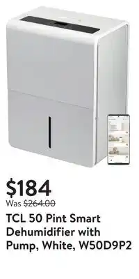 Walmart Tcl 50 pint smart dehumidifier with pump, white, w50d9p2 offer