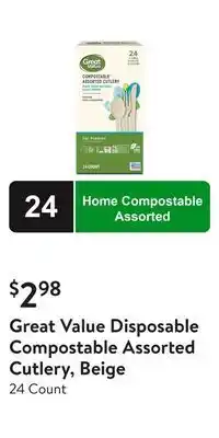 Walmart Great value disposable compostable assorted cutlery, beige offer