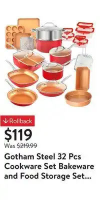 Walmart Gotham steel 32 pcs cookware set bakeware and food storage set nonstick pots and pans set red offer