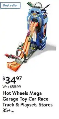 Walmart Hot wheels mega garage toy car race track & playset, stores 35+ 1:64 scale vehicles offer