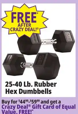 Ocean State Job Lot 25-40 lb. rubber hex dumbbells offer