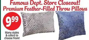 Ocean State Job Lot Famous dept. store closeout! premium feather-filled throw pillows offer
