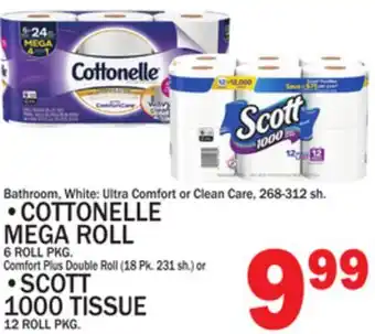 C Town • cottonelle mega roll 6 roll pkg. comfort plus double roll (18 pk. 231 sh. scott 1000 tissue 12 roll pkg offer