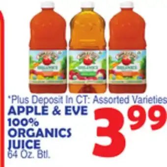 Bravo Supermarkets Apple & eve 100% organics juice offer