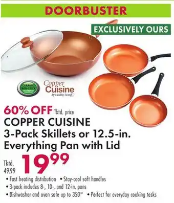 Boscov's Copper cuisine 3-pack skillets or 12.5-in. everything pan with lid offer