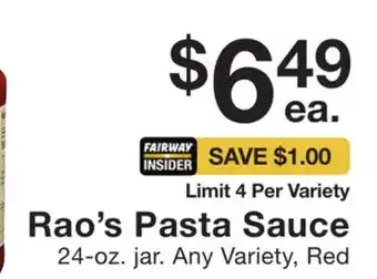 Fairway Store Market Rao's pasta sauce offer